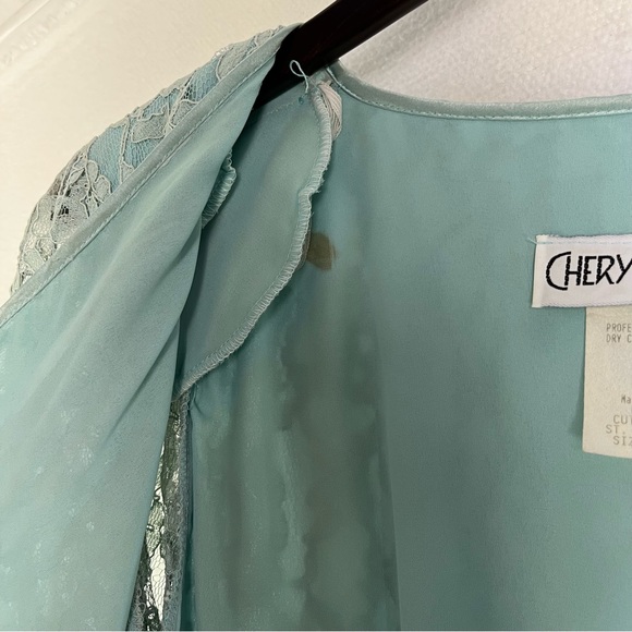 Vintage 70 80s Cheryl Kaye Sea Green Lace Asymmetric Cascading Ruffle Wrap Dress - Picture 9 of 16